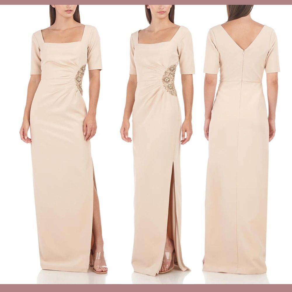 $298 JS Collections [ 8 ]‎ Ashley Draped Column Gown Champagne Cream